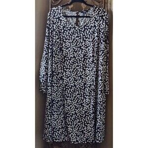 Ellos Black White Circle Dot Print Smooth Slinky‎ Knit Trapeze Dress